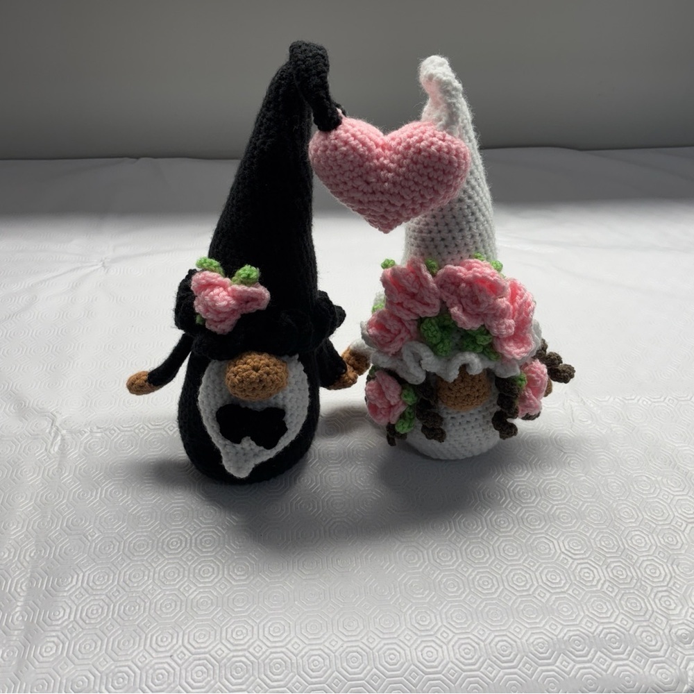 Crochet Wedding Gnome Bride and Groom Amigurumi Set Hand Crafted